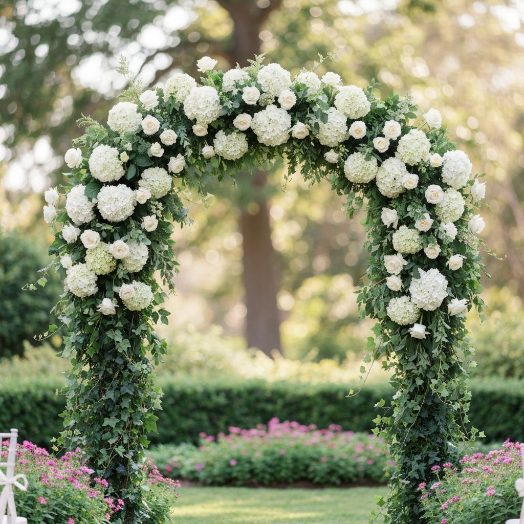 Arche de cérémonie romantique avec fleurs blanches et verdure